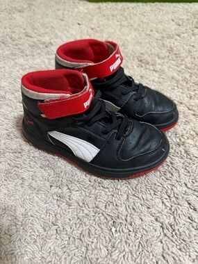 Puma Kids Black, Red & White High-Top Sneakers